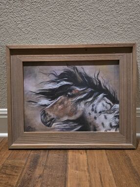 Appaloosa In The Wind Original Framed Horse Painting By Sandi Hardi, 12x16